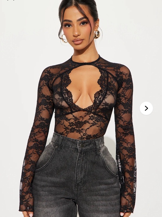Fashion Nova Tops - Fashion Nova Black Lace Long Sleeve Cutout Bodysuit